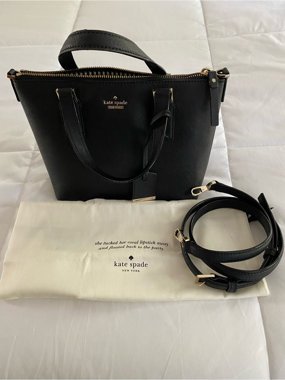 kate spade Black Saffiano Leather Satchel with Gold Hardware